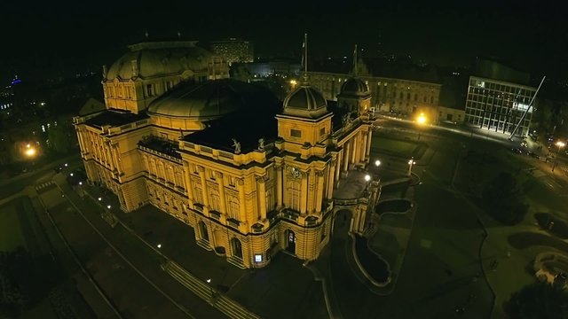 Croatian national theater in Zagreb - aerial shot
