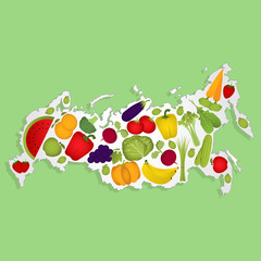 Map of Russia with fruits