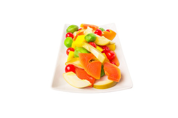 Mix variety of pickled fruit of papaya, mango, cherry and jicama