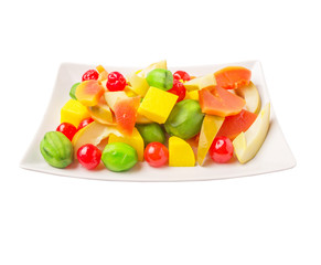Mix variety of pickled fruit of papaya, mango, cherry and jicama