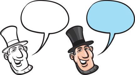 cartoon smiling retro man in top hat