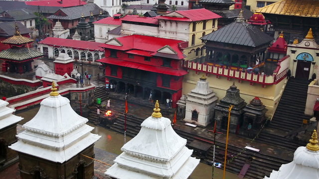 View of body cremation grounds, pashupatinath temple, kathmandu, nepal