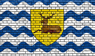 flag of Hertfordshire painted on brick wall