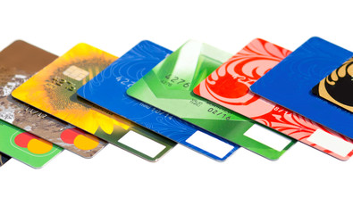 Credit cards on a white background