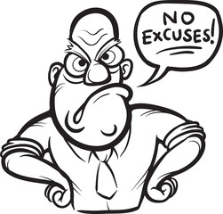 whiteboard drawing - cartoon motivation sticker - no excuses