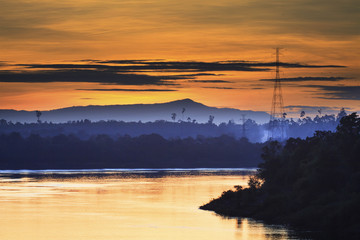 natural landscap before dawn mekong river champasak laos