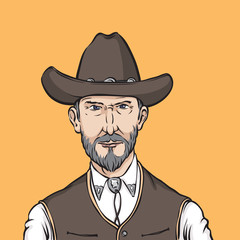cartoon portrait of wild west rough man