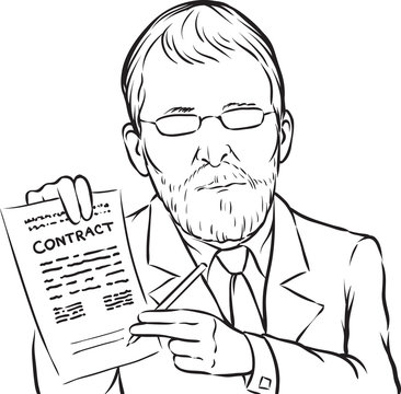 whiteboard drawing - lawyer with contract