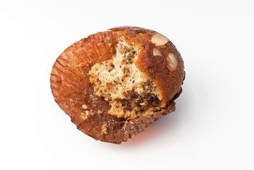 Banana cake bite to eat on white background