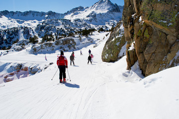 People are skiing in Andorra - obrazy, fototapety, plakaty