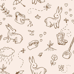 Spring doodles seamless (vector)