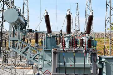 high-voltage substation with switches and disconnectors