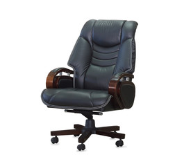 Modern office chair from black leather. Isolated