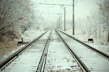 Urban Railroad at winter day