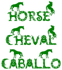 text horse in 3 languages