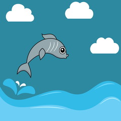 illustration of a sardine jumping water