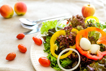 Close up of salad on sackcloth