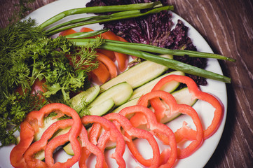 cut tomato, cucumber and bell pepper