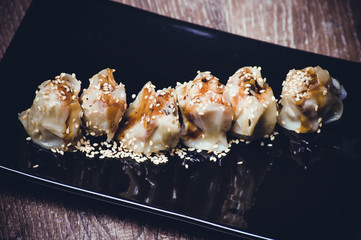 fried gyoza dumplings with sauce