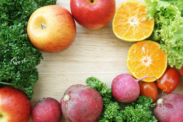 Frame Of Vegetables on a Wooden Table