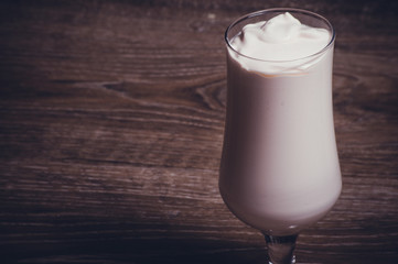 vanilla cacao chocolate milkshake in glass