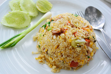 Fried rice with pork, Thai cuisine.