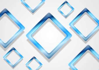 Blue shiny squares on white background
