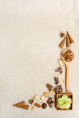 spa setting on sackcloth background