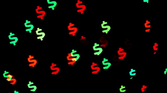 Colorful defocused blinking dollar sign bokeh festive lights