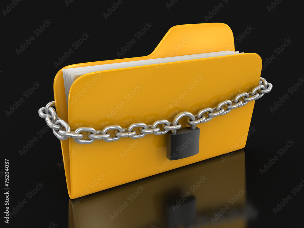 Poster folder with files and lock (clipping path included)