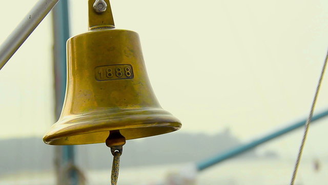 Vintage beautiful ship bell with rope, boat gong, nautical decor