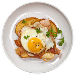 Toasted Sandwich with fried eggs - Croque Madame