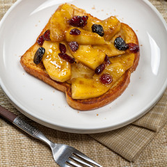 French toast with caramelized apples for breakfast.