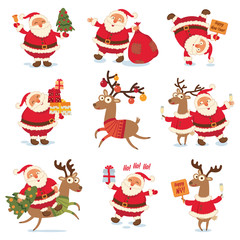 Santa Claus and Christmas reindeer. Funny cartoon character