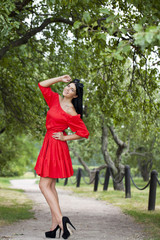 Beautiful woman in red dress