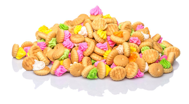 Belly button iced gem biscuits over white background