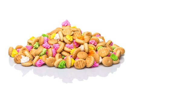 Belly button iced gem biscuits over white background