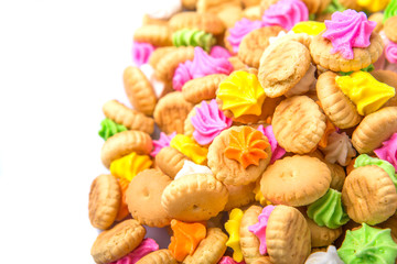 Belly button iced gem biscuits over white background