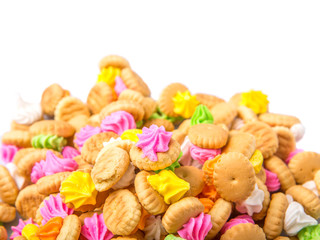 Belly button iced gem biscuits over white background