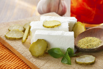 fresh white cheese and vegetables