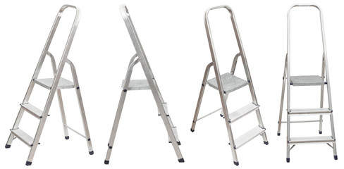 set of short folding step ladder isolated