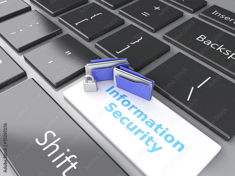 Poster closed padlock, folder and information security on computer keyb