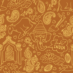 Seamless pattern with the Indian elements (vector)