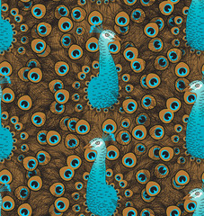 Peacock. Vector seamless vintage pattern