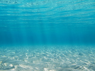 Sandy seabed with sunlight through water surface