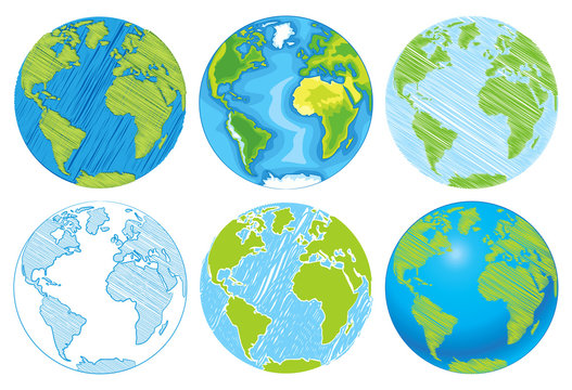 Hand drawn Globe. Sketch illustration of planet earth