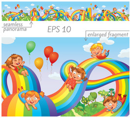 Obraz na płótnie Canvas Children slide down on a rainbow. Roller coaster ride
