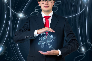 businessman  holding world map