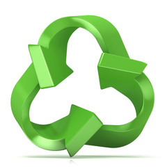 Green recycle sign, three arrows, isolated on white background