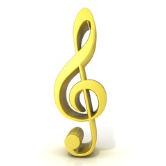 Golden treble clef isolated on white background